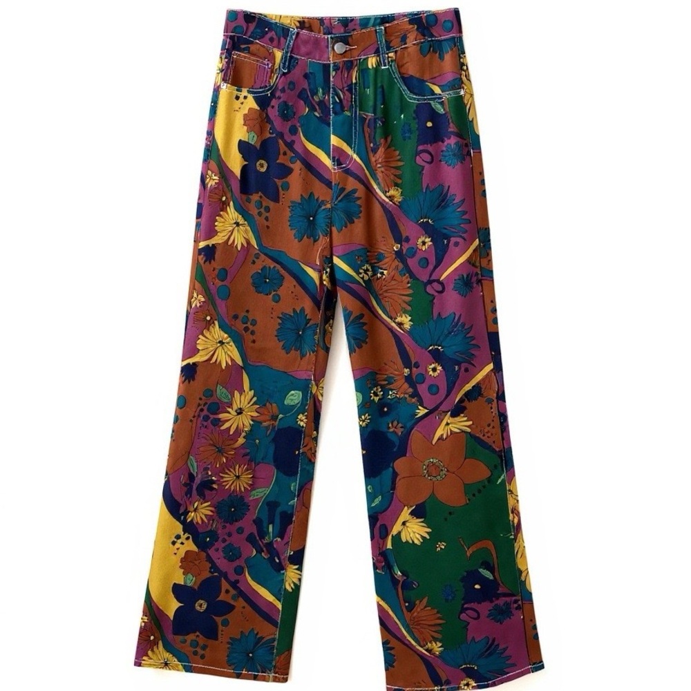 🌼 Vintage 70s Floral Boho Jeans